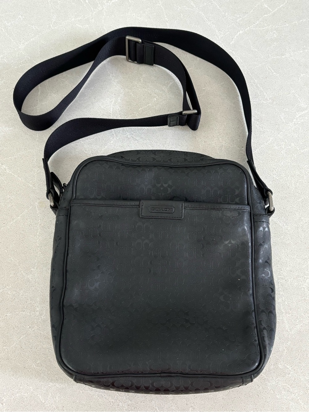 COACH Heritage Signature Flight Bag Black Charcoal Crossbody F70648